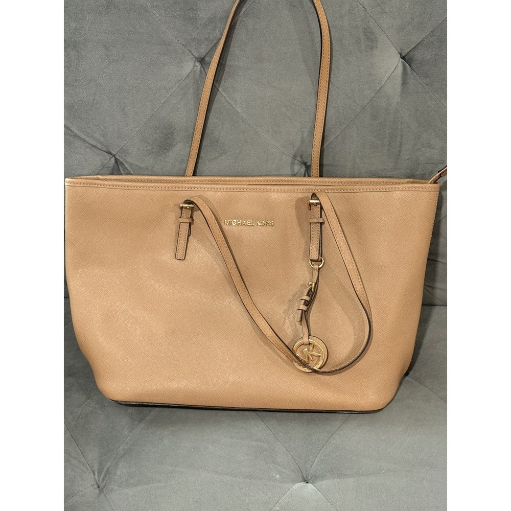 Michael Kors Tote Bag Tan Leather Gold Hardware Shoulder‎ Bag see pictures